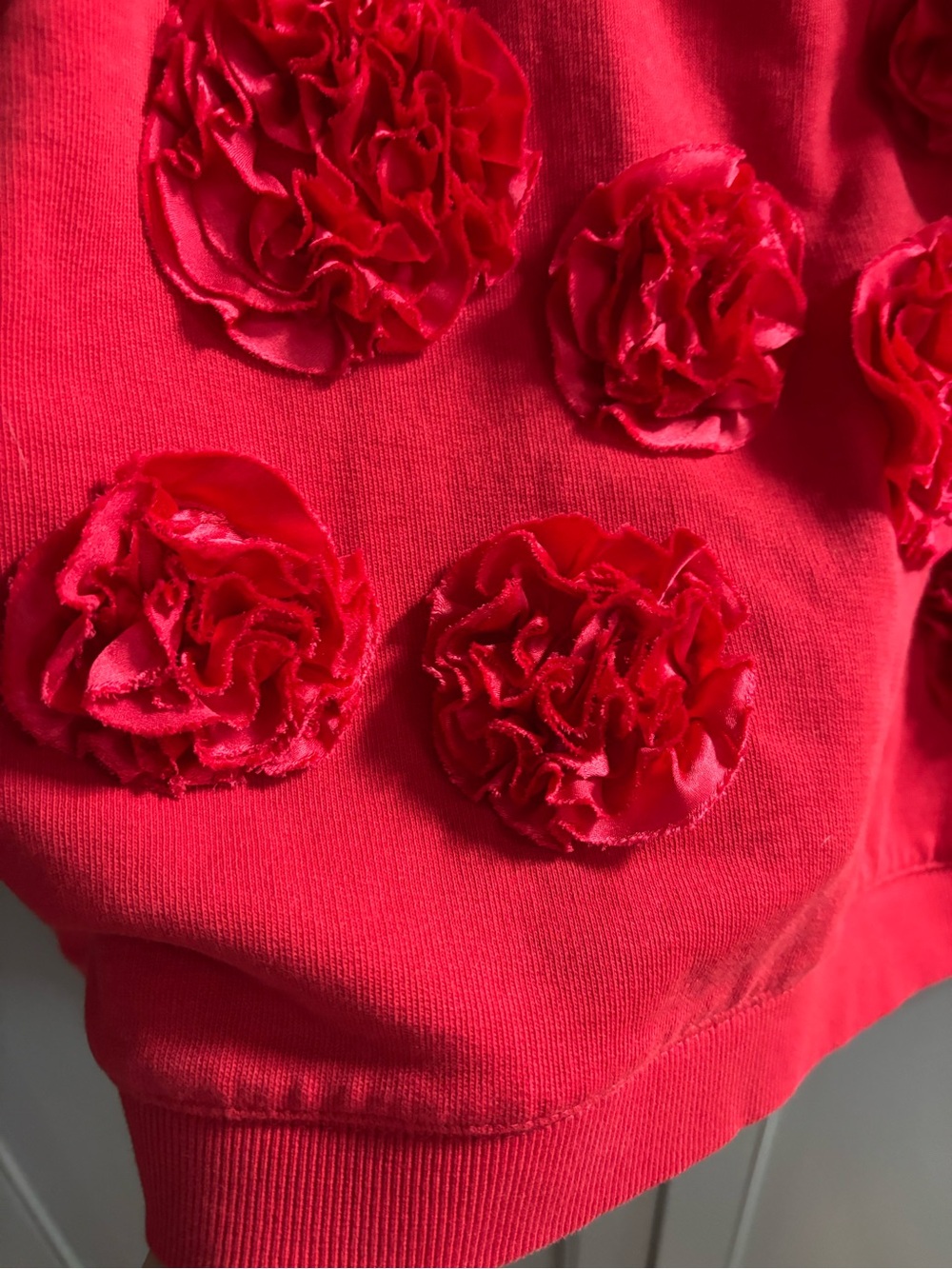 Maeve Anthropologie Cropped 3-D Floral Sweatshirt Red Small - Picture 4 of 6
